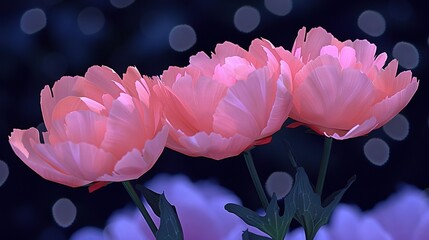 Poster -  Pink flowers on a blue-purple bed against a black backdrop