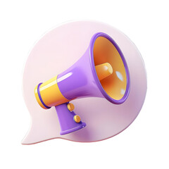 3D render loudspeaker Megaphone with messages speech bubble, announce advertising concept.