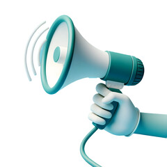 3D render loudspeaker Megaphone with messages speech bubble, announce advertising concept.