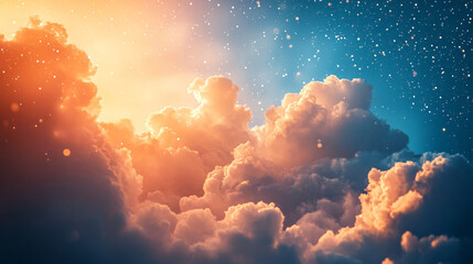 Wall Mural - Fancy background of glittering fluffy clouds and sky