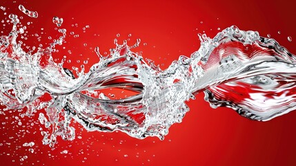 Poster -   Red and white background with water splashing from top and bottom of a red object