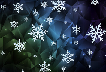 Wall Mural - Dark Blue, Green vector template with ice snowflakes, stars.