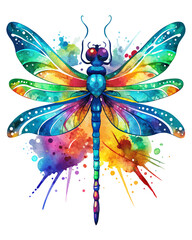 Sticker - A dragonfly with colorful, detailed wings