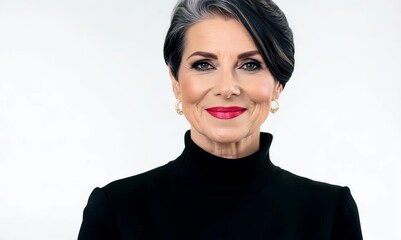 Poster - Group portrait video of a French woman in her 50s against a white background