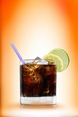 Poster - Cold brown gas drink with bubble in transparent glass