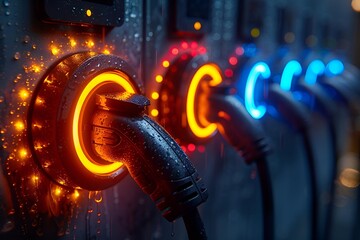 Wall Mural - a row of plugs with neon lights

