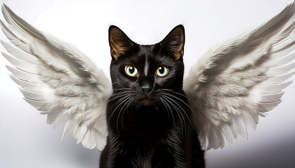 Poster -  A black cat with white angel wings isolated on a transparent background – A whimsical image_1(2)