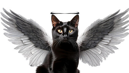 Poster -  A black cat with white angel wings isolated on a transparent background – A whimsical image_1(3)