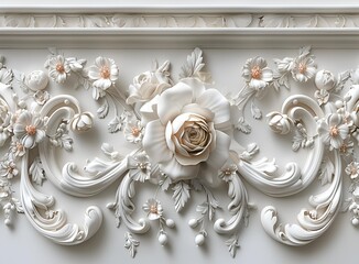 Poster - a white wall with a rose and flowers. 