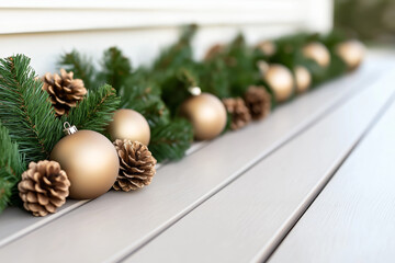 Canvas Print - Rustic porch adorned with charming Christmas decorations background with empty space for text 