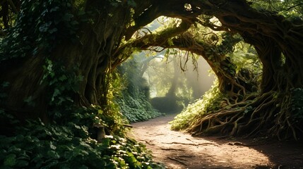 Poster - a path through a tree tunnel. 