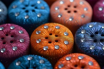 Poster - a group of colorful objects with silver dots. 