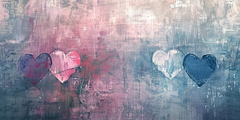 Abstract art with two painted hearts.