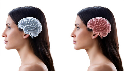 Aufkleber -  Human brain collection, side, front and top view, isolated on a transparent background – A _1(114)