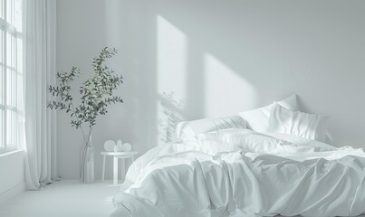 Wall Mural - Minimalist bedroom with white linens