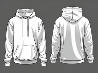 Blank white hoodie mockup, front and back view,