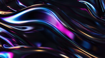 Fototapete - Vibrant waves of color undulate gracefully against a deep black backdrop, creating a mesmerizing visual experience filled with luminous highlights and deep shadows