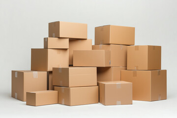 Poster - A stack of cardboard boxes with a white background. The boxes are of different sizes and are piled on top of each other