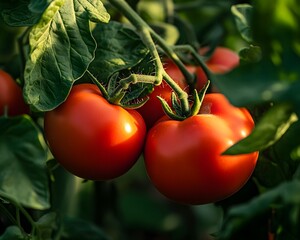 Fresh tomatoes picked from the bush, garden fresh ripe red tomatoes freshly