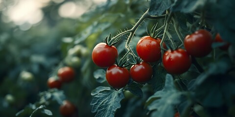 Fresh tomatoes picked from the bush, garden fresh ripe red tomatoes freshly