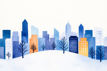 Canvas Print - Winter cityscape with bare trees and snow-covered ground for Christmas and New Year holiday concepts