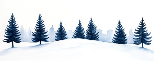 Sticker - Winter landscape watercolor with pine trees and cityscape, perfect for Christmas holiday designs and seasonal greetings