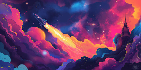Cruising Over the Planet in a Spaceship vector art