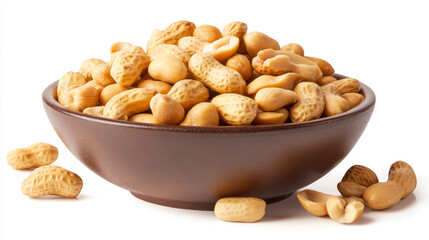 Poster - Roasted peanuts in a bowl on a white background. The image is suitable for use in package design and has a clipping path for easy editing.