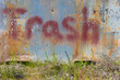 © Rialto Images/Stocksy - 'Trash' spray painted on rusty metal
