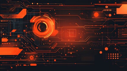 Wall Mural - Minimalist flat background with tech and futuristic elements in orange tones, designed in Illustrator, offering a creative and original style