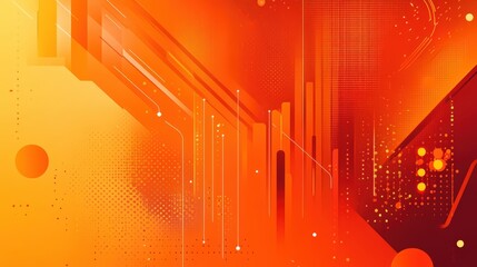 Wall Mural - Tech and futuristic flat background in orange hues, designed in Illustrator, with a minimalistic and original creative style