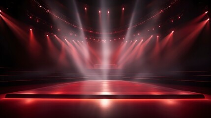 Poster - Stage Spotlight with Red Spotlights, Stage Podium Scene, Stage Background