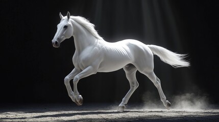 Wall Mural - A white horse is running in the dark