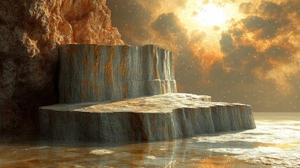 Wall Mural - A rocky cliff with a large ice formation on top