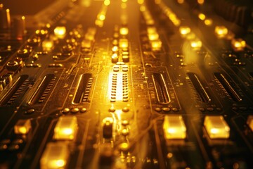 Poster - A high-angle view of a computer motherboard's internal components