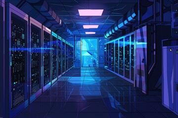Poster - a room filled with many computers and technology equipment