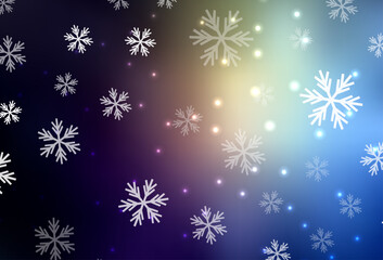 Wall Mural - Dark Blue, Yellow vector background with xmas snowflakes, stars.