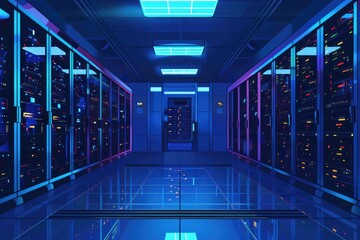 Poster - Row upon row of servers in a modern data center facility