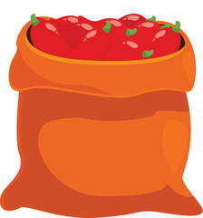 Sticker - Full orange burlap sack overflowing with ripe red tomatoes