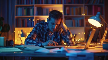 Poster - a person sitting at a desk with a laptop, possibly working or studying