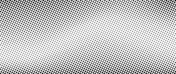 Wall Mural - Black halftone vector art background with black dots on transparent background for cover design, poster, banner, flyer and cards. Monochrome abstract modern design. Futuristic retro illustration.