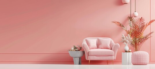 Poster - 3d render furniture and home decor sale banner on pastel background