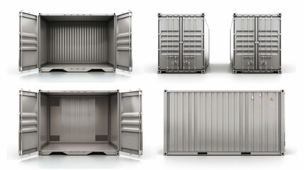 Wall Mural - A realistic set of open and closed metal cargo containers, isolated, PNG File