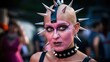 © starush - A punk woman with spiked hair and a pink face paint, AI