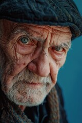 Wall Mural - A senior gentleman wearing a hat and scarf, possibly for warmth or as part of his daily attire