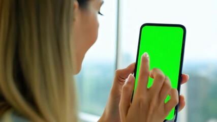 Poster - Caucasian Female Using Smartphone in Modern Apartment Interior Generative AI