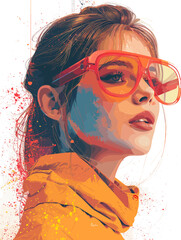 Wall Mural - Fashion portrait of beautiful young woman in orange jacket. Vector illustration