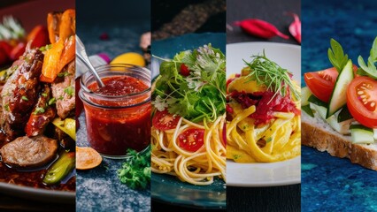 Wall Mural - A collage of four pictures showing different types of food, AI