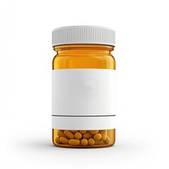 Pill bottle with a prescription label on white background