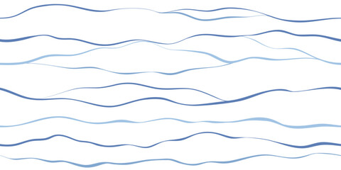 Wall Mural - Sea waves seamless vector pattern. Hand drawn water background. Wavy ocean print, curly paint lines